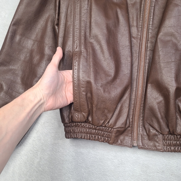 Vintage 70's Cafe Racer Moto Leather Jacket Wilson's Brown Fits Size 44 - Picture 6 of 16